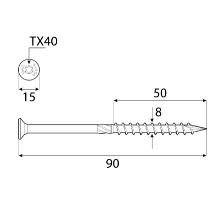 8x90mm 100ks Skrutky do dreva CS - zápustná hlava TORX Domax