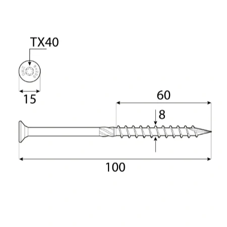 8x100mm 100ks Skrutky do dreva CS - zápustná hlava TORX Domax
