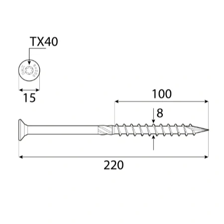 8x220mm 50ks Skrutky do dreva CS - zápustná hlava TORX Domax