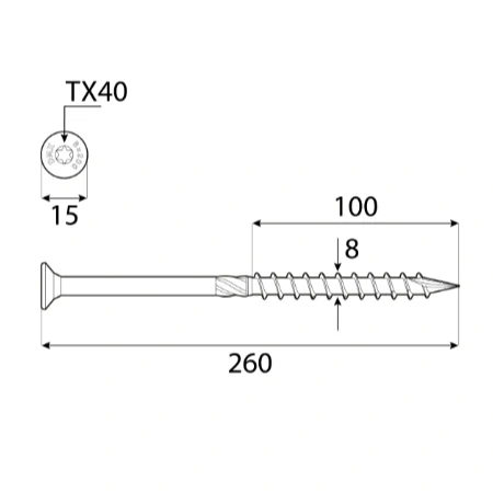 8x260mm 50ks Skrutky do dreva CS - zápustná hlava TORX Domax