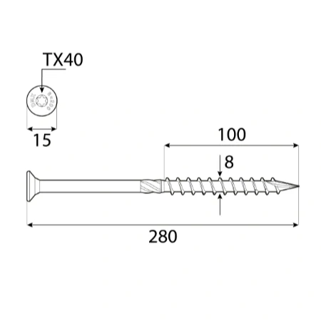 8x280mm 50ks Skrutky do dreva CS - zápustná hlava TORX Domax