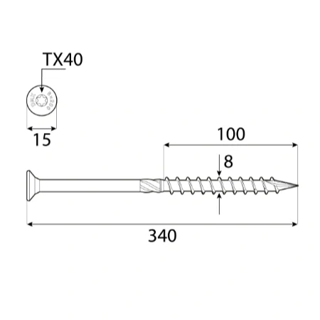 8x340mm 50ks Skrutky do dreva CS - zápustná hlava TORX Domax