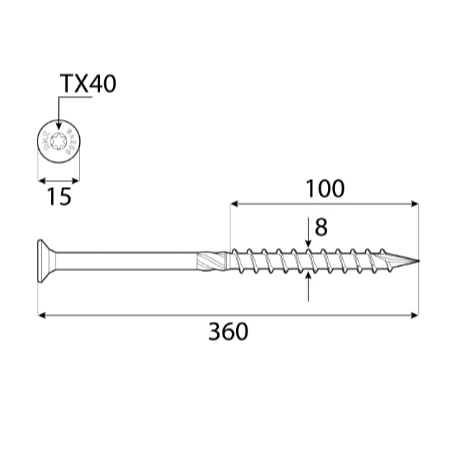 8x360mm 50ks Skrutky do dreva CS - zápustná hlava TORX Domax