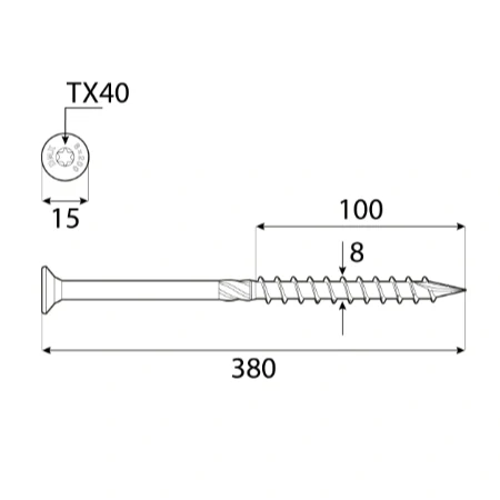 8x380mm 50ks Skrutky do dreva CS - zápustná hlava TORX Domax