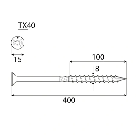 8x400mm 50ks Skrutky do dreva CS - zápustná hlava TORX Domax