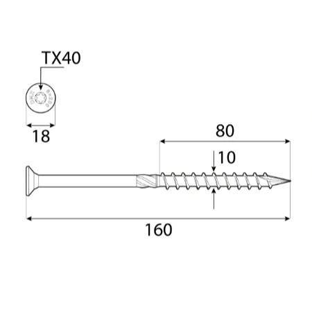 10x160mm 50ks Skrutky do dreva CS - zápustná hlava TORX Domax