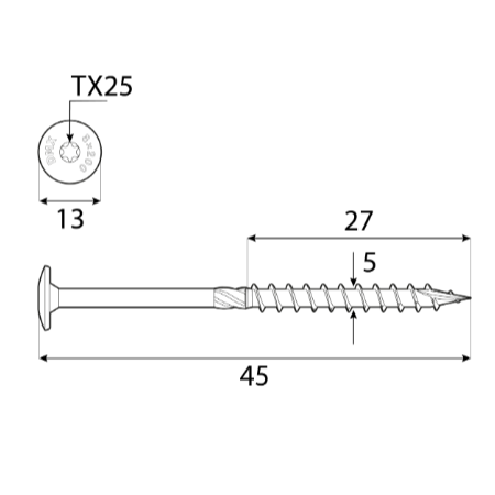 5x45 200ks Tesárske skrutky do dreva CT - tanierová hlava TORX Domax