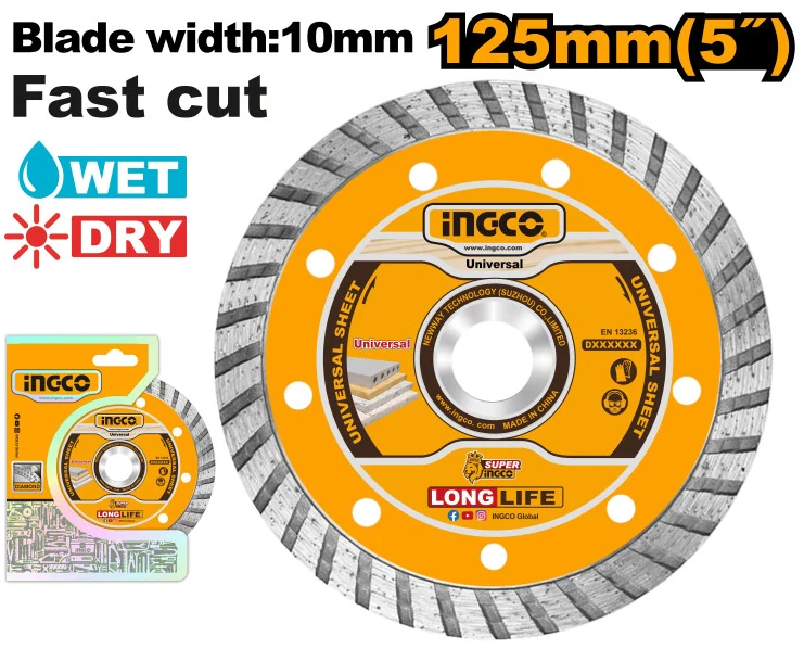 Diamantový rezný kotúč 125 x 10 x 22,2 mm turbo INGCO