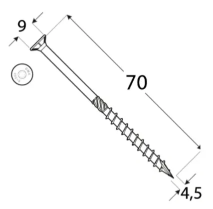 4,5x70mm 200ks Skrutky do dreva so zápustnou hlavou TX Domax