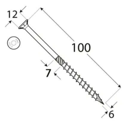 6x100mm 100ks Skrutky do dreva so zápustnou hlavou TX Domax