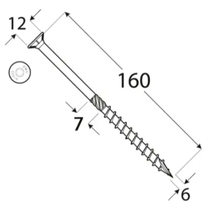 6x160mm 100ks Skrutky do dreva so zápustnou hlavou TX Domax
