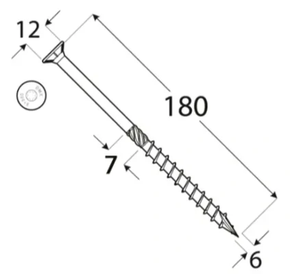 6x180mm 100ks Skrutky do dreva so zápustnou hlavou TX Domax