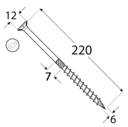 6x220mm 100ks Skrutky do dreva so zápustnou hlavou TX Domax