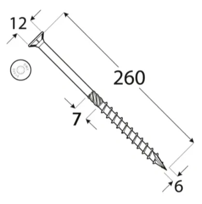 6x260mm 100ks Skrutky do dreva so zápustnou hlavou TX Domax