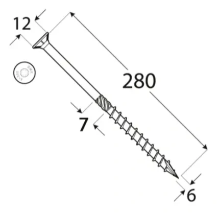 6x280mm 100ks Skrutky do dreva so zápustnou hlavou TX Domax