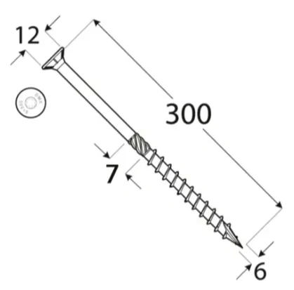 6x300mm 100ks Skrutky do dreva so zápustnou hlavou TX Domax