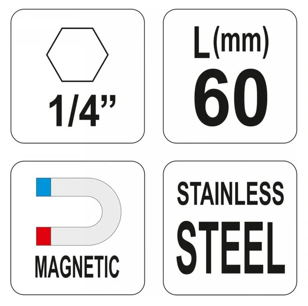 YATO držiak bitov 60 mm 1/4" magnetický inox