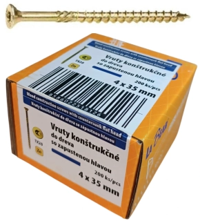 Konštrukčná skrutka TORX 4x35 mm – žltý zinok, 200 ks