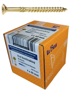 Konštrukčná skrutka TORX 4x40 mm – žltý zinok, 200 ks