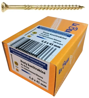 Konštrukčná skrutka TORX 4x45 mm – žltý zinok, 200 ks