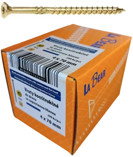 Konštrukčná skrutka TORX 4x70 mm – žltý zinok, 200 ks