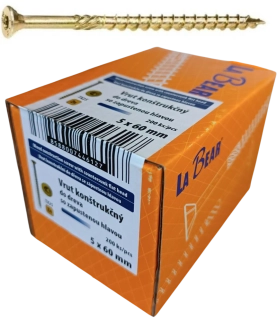 Konštrukčná skrutka TORX 5x60 mm – žltý zinok, 200 ks