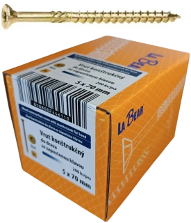 Konštrukčná skrutka TORX 5x70 mm – žltý zinok, 200 ks