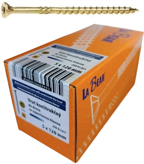 Konštrukčná skrutka TORX 5x120 mm – žltý zinok, 200 ks