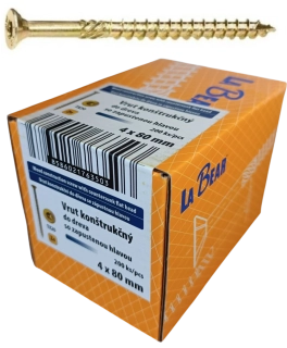 Konštrukčná skrutka TORX 4x80 mm – žltý zinok, 200 ks