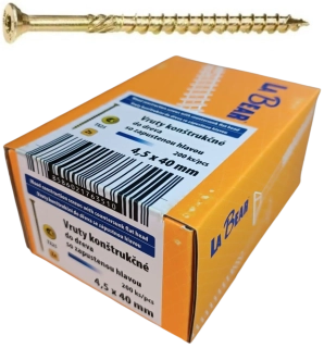 Konštrukčná skrutka TORX 4,5x40 mm – žltý zinok, 200 ks