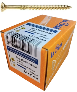 Konštrukčná skrutka TORX 4.5x45 mm – žltý zinok, 200 ks