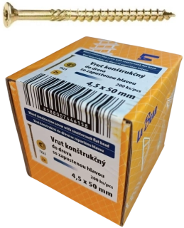 Konštrukčná skrutka TORX 4,5×50 mm – žltý zinok, 200 ks