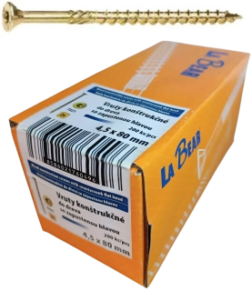 Konštrukčná skrutka TORX 4,5×80 mm – žltý zinok, 200 ks