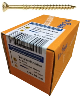 Konštrukčná skrutka TORX 6x50 mm – žltý zinok, 200 ks