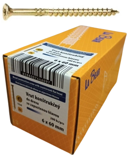 Konštrukčná skrutka TORX 6x60 mm – žltý zinok, 200 ks