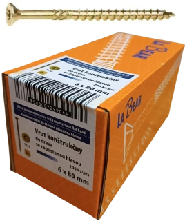 Konštrukčná skrutka TORX 6x80 mm – žltý zinok, 200 ks