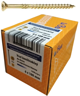 Konštrukčná skrutka TORX 6x100 mm – žltý zinok, 100 ks