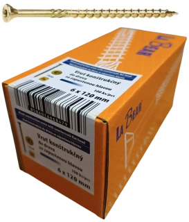 Konštrukčná skrutka TORX 6x120 mm – žltý zinok, 100 ks