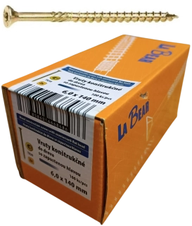 Konštrukčná skrutka TORX 6x140 mm – žltý zinok, 100 ks