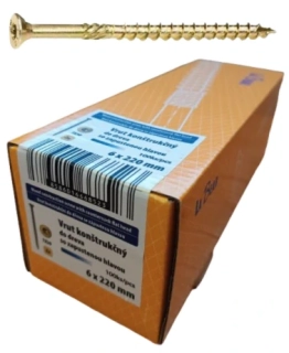 Konštrukčná skrutka TORX 6x220 mm – žltý zinok, 100 ks
