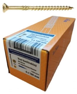 Konštrukčná skrutka TORX 6x180 mm – žltý zinok, 100 ks